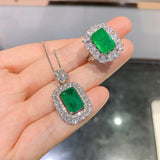 Silver Chain Necklace with Lab Emerald Tourmaline Pendant