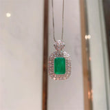 Silver Chain Necklace with Lab Emerald Tourmaline Pendant