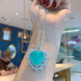 Heart Pendant Necklace with Paraiba Lab Emerald Tourmaline Stone
