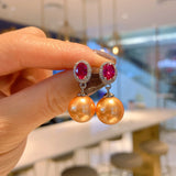 Rhinestone Round Earrings Big Pearl Jewelry for Women Wedding Gift