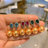 Rhinestone Round Earrings Big Pearl Jewelry for Women Wedding Gift