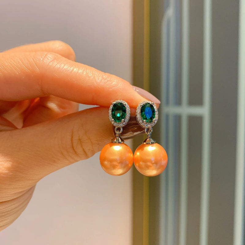Rhinestone Round Earrings Big Pearl Jewelry for Women Wedding Gift