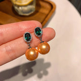Rhinestone Round Earrings Big Pearl Jewelry for Women Wedding Gift