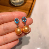 Rhinestone Round Earrings Big Pearl Jewelry for Women Wedding Gift