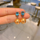 Rhinestone Round Earrings Big Pearl Jewelry for Women Wedding Gift