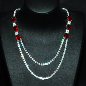 Silver CZ Necklace Choker Long Chain for Women