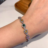 Square Crystal Charm Bracelet Silver Chain Adjustable Wedding Jewelry