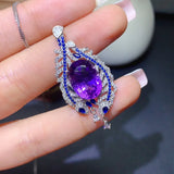 Amethyst Drop Pendant Silver Necklace for Women