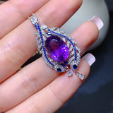 Amethyst Drop Pendant Silver Necklace for Women