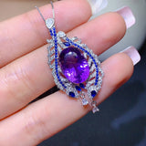 Amethyst Drop Pendant Silver Necklace for Women