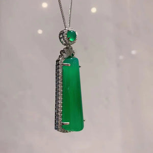 Lab Emerald Pendant Necklace Silver Choker Women Wedding Jewelry
