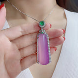 Lab Emerald Pendant Necklace Silver Choker Women Wedding Jewelry