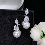 Vintage Pearl Zircon Dangle Earrings for Women Wedding