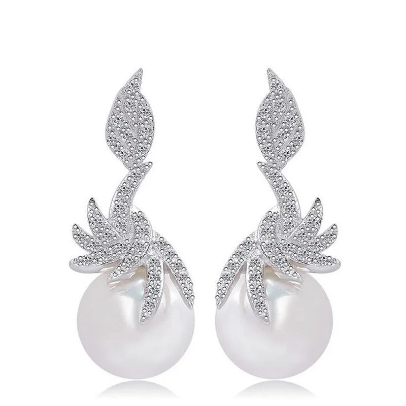 Vintage Pearl Zircon Dangle Earrings for Women Wedding