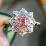 Silver Flower Pink Zircon Wedding Ring Eternity Jewelry Zirconia