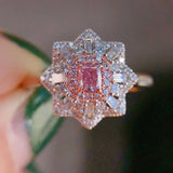Silver Flower Pink Zircon Wedding Ring Eternity Jewelry Zirconia