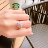 Silver Flower Pink Zircon Wedding Ring Eternity Jewelry Zirconia