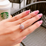 Silver Flower Pink Zircon Wedding Ring Eternity Jewelry Zirconia