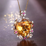 Heart Love Pendant Necklace Purple Yellow CZ Wedding Jewelry