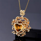 Heart Love Pendant Necklace Purple Yellow CZ Wedding Jewelry