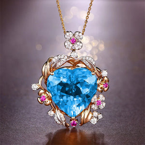 Heart Love Pendant Necklace Purple Yellow CZ Wedding Jewelry