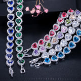 Heart CZ Tennis Bracelet 925 Silver Romantic Wedding Chain Crystal
