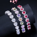 Heart CZ Tennis Bracelet 925 Silver Romantic Wedding Chain Crystal