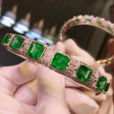 925 Silver Bracelet Emerald Gem Diamond Bangle