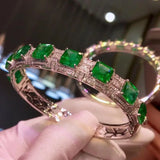 925 Silver Bracelet Emerald Gem Diamond Bangle