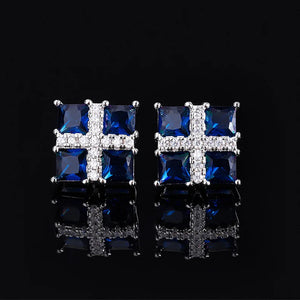925 Silver Geometric Stud Earrings Bling Sapphire Vintage Ear Jewelry