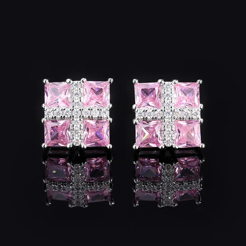 925 Silver Geometric Stud Earrings Bling Sapphire Vintage Ear Jewelry