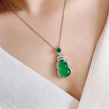 Lab Emerald Stones Green Pendant Necklace Silver Choker Jewelry