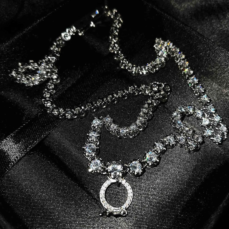 Silver Chain Necklace For Women with Zirconia Tennis Pendant