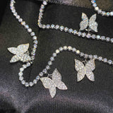 Silver Chain Necklace Zircon Butterfly Pendant Choker Neck Women Long Necklace