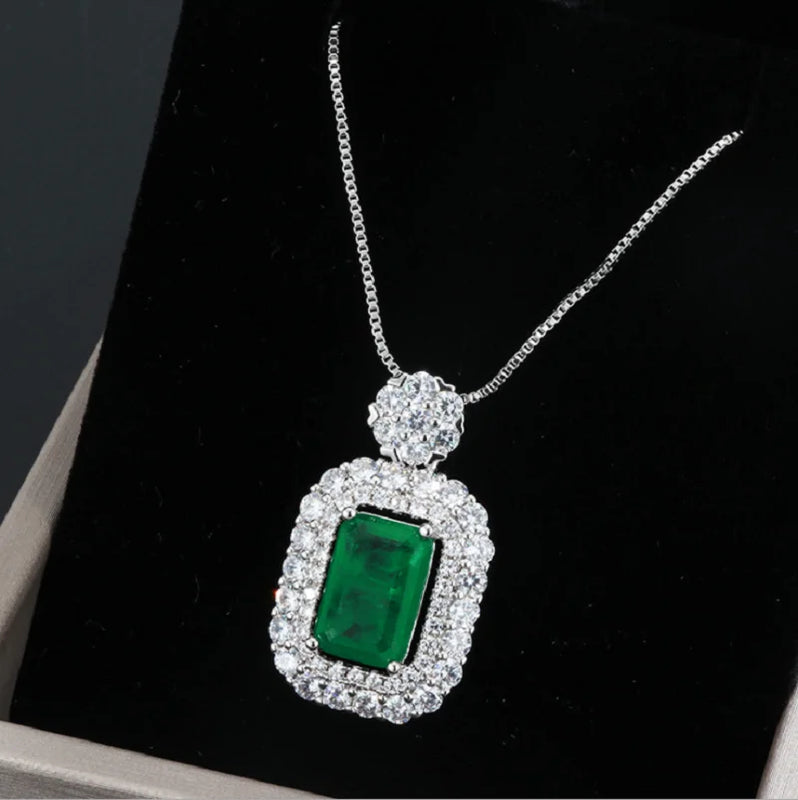 Silver Choker Necklace Lab Emerald Tourmaline Stone Chain Necklace