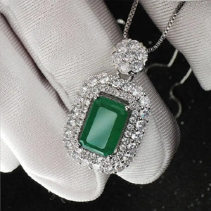 Silver Choker Necklace Lab Emerald Tourmaline Stone Chain Necklace