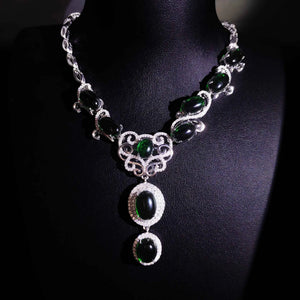 Lab Emerald Necklace High Carbon Diamond Wedding Jewelry