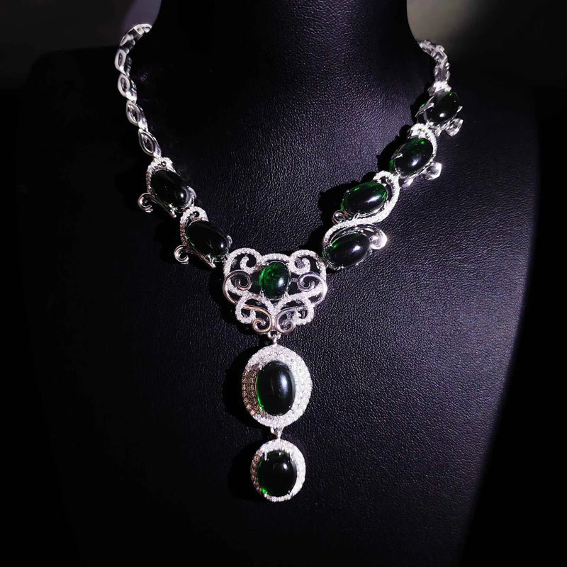 Lab Emerald Necklace High Carbon Diamond Wedding Jewelry