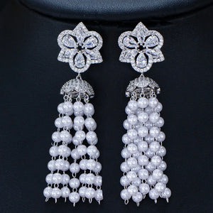 Retro Pearl Beads Tassel Earrings for Women