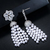 Retro Pearl Beads Tassel Earrings for Women