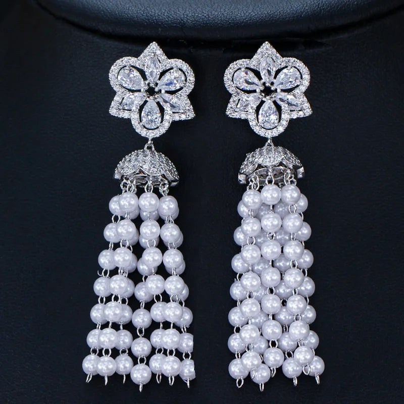 Retro Pearl Beads Tassel Earrings for Women