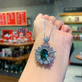 Charming Silver Pendant Necklace with High Red Lab Emerald Crystal