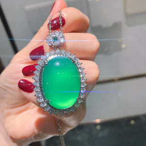 Silver Pendant Necklace Lab Emerald Tourmaline Stone Chain Necklace For Women