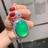 Silver Pendant Necklace Lab Emerald Tourmaline Stone Chain Necklace For Women