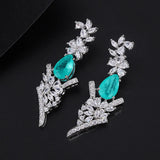 Paraiba Tourmaline Gemstone Drop Earrings with Lab Diamond Dangler