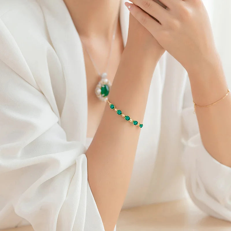 Vintage 4mm CZ Tennis Bracelet Chain Hollow Emerald for Women