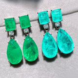 Water Drop Emerald Paraiba Hanging Earrings Wedding Jewelry