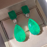 Water Drop Emerald Paraiba Hanging Earrings Wedding Jewelry