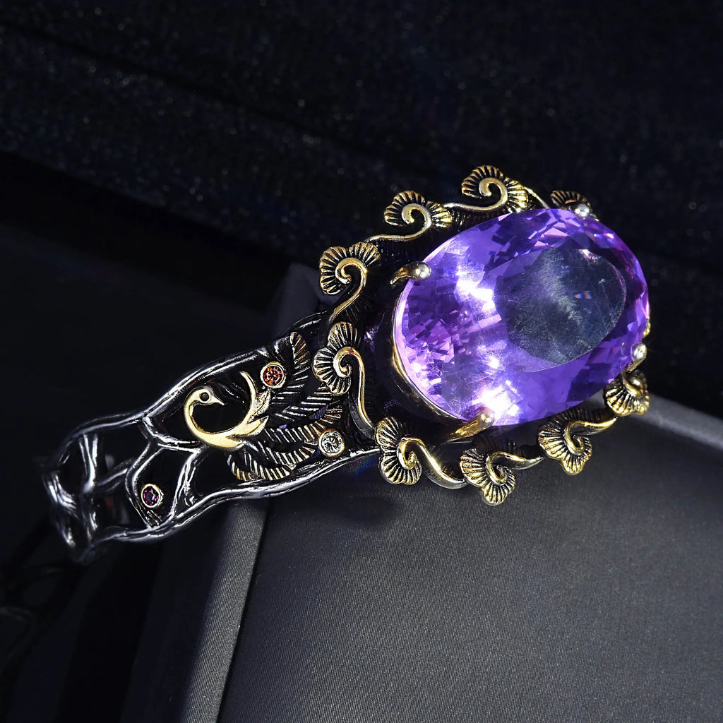 Purple Zircon Stone Bracelets Bangle Vintage Punk Hand Braided