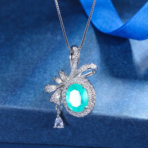 925 Silver Paraiba Tourmaline Pendant Necklaces Chokers Ladies Jewelry